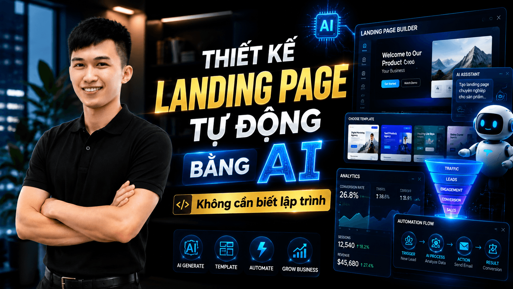 Khóa Học Thiết Kế Landing Page bằng AI & Tự Động Hóa Bán Hàng